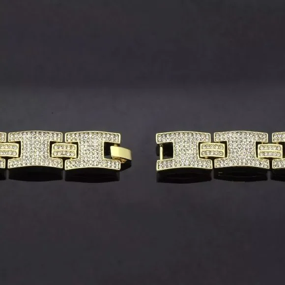 Men’s Iced Out Gold Bracelet Thick Link 9” New